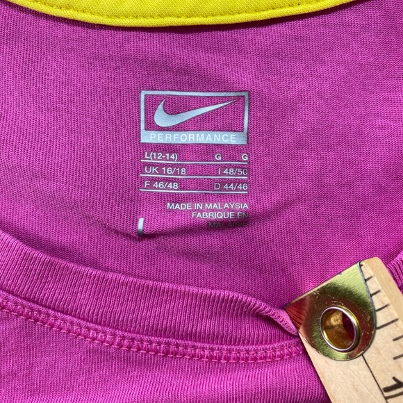 Nike Performance Tank Top Womens Large Pink Yellow Crew Neck Swoosh Logo - Picture 2 of 8